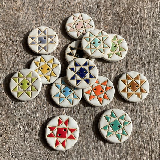 Ohio Star Quilt Block Stoneware Button  ‘Solid Mattes’  1-1/16”