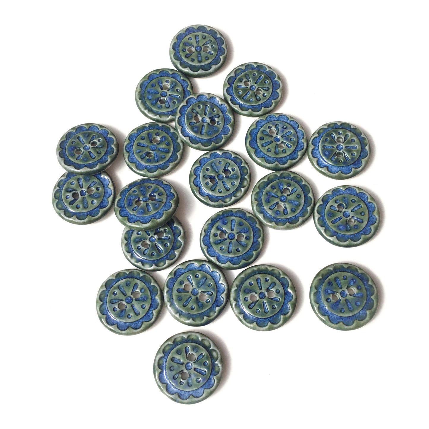 Scalloped Flowers Porcelain Button  - Indigo