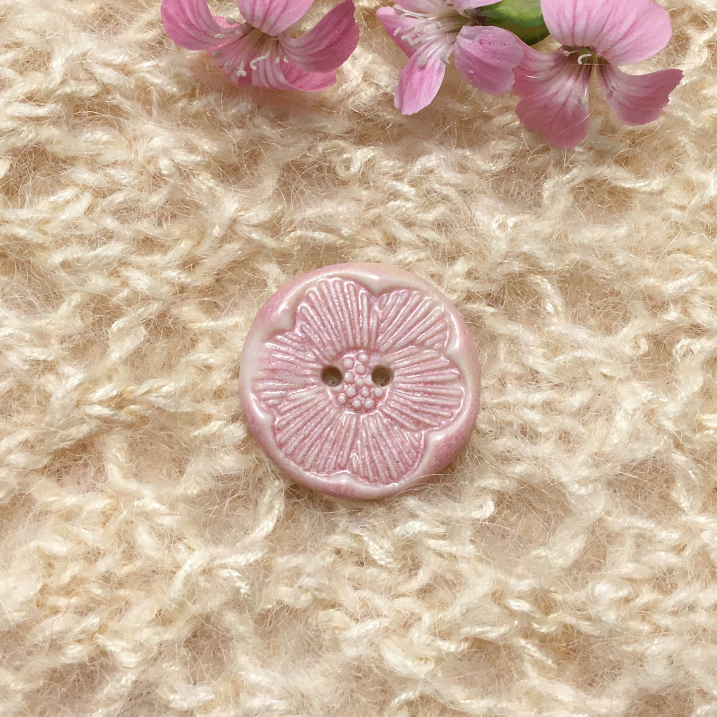 ‘Pressed Flowers’ Porcelain Button  7/8"