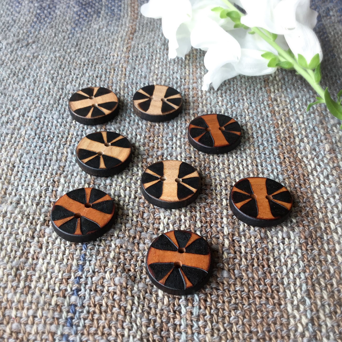 'Split Flower' Wood Burned Buttons  13/16”