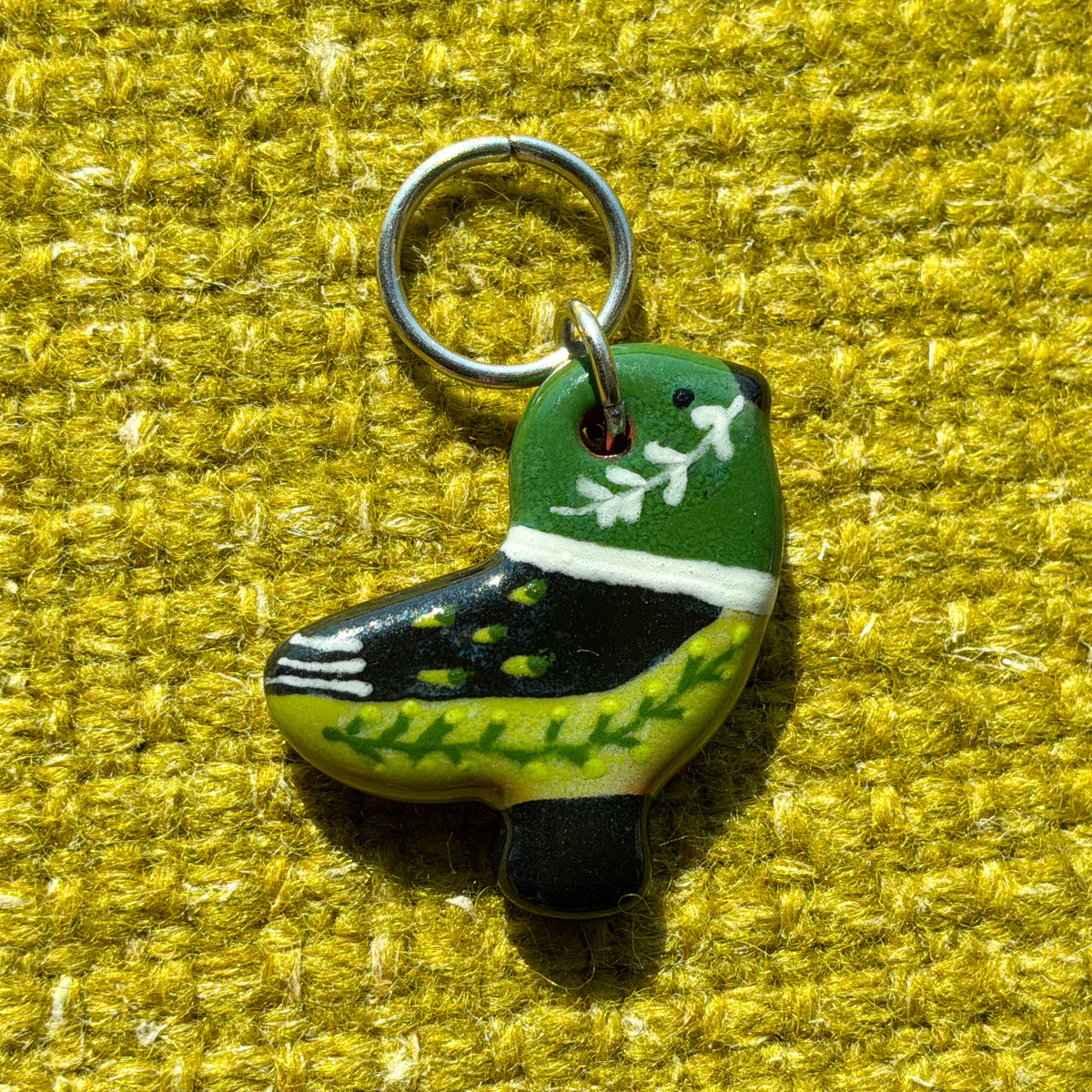 Ceramic Folk Bird Stitch Marker  3/4" x 7/8"