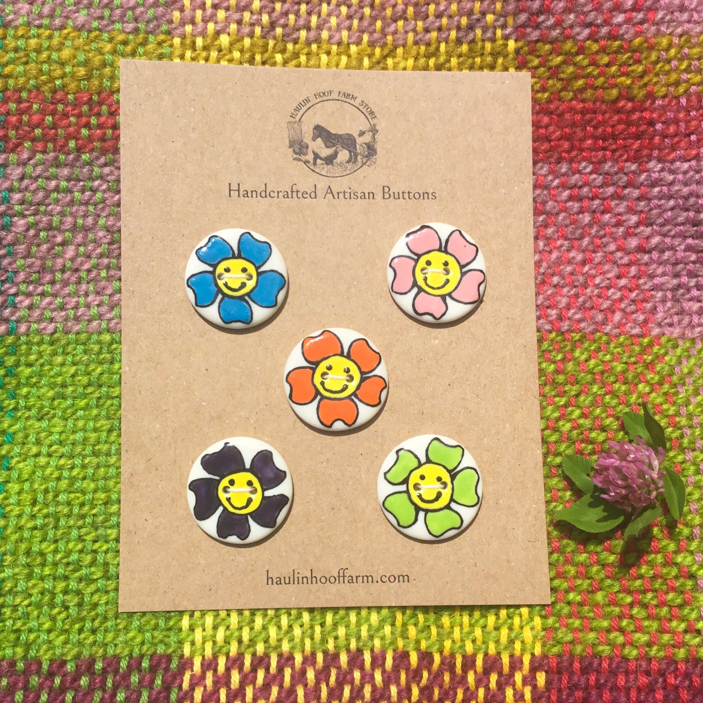 Happy Face Mixed Blooms Porcelain Button Set - 1”