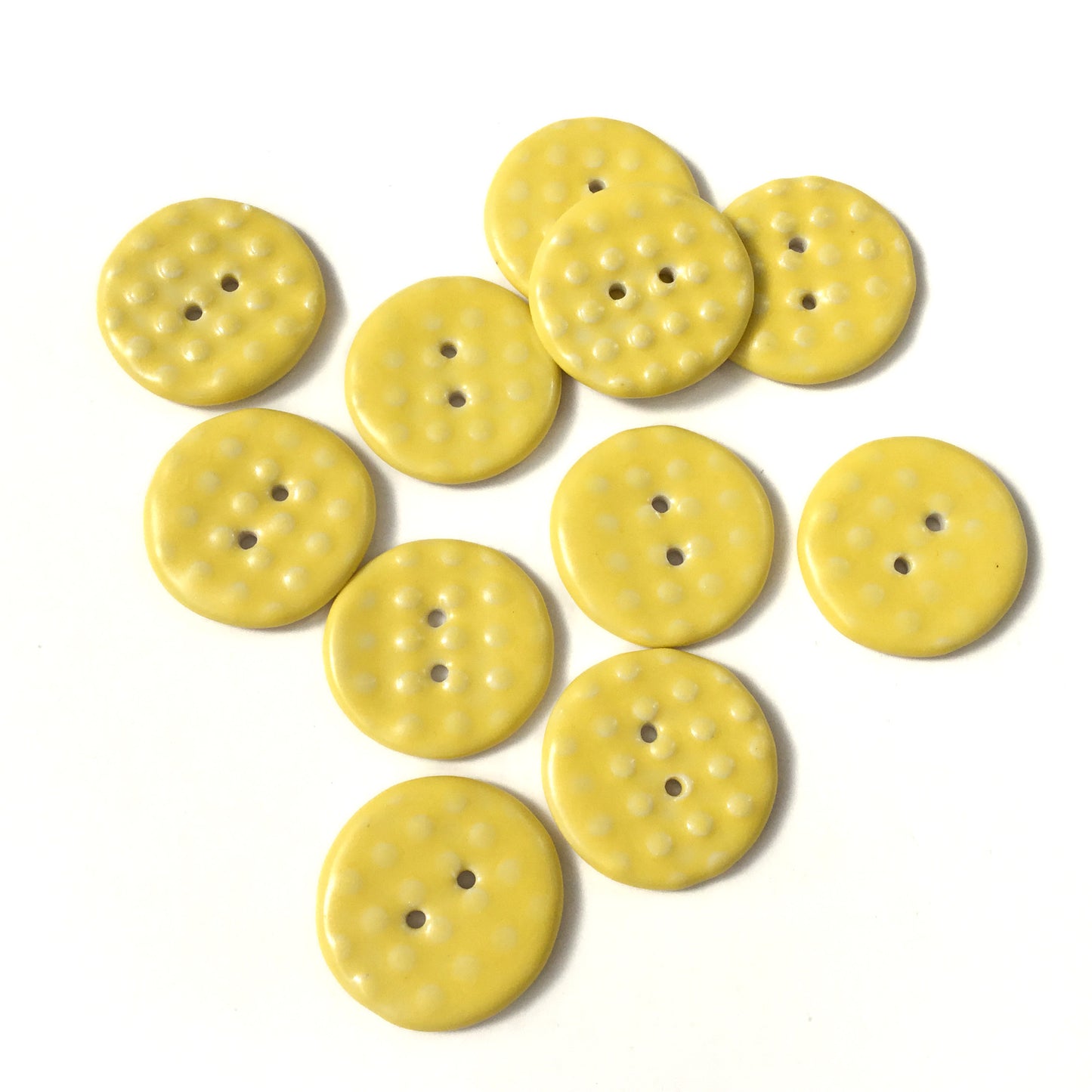 Lemon Yellow Polka Dot Porcelain Button  1"