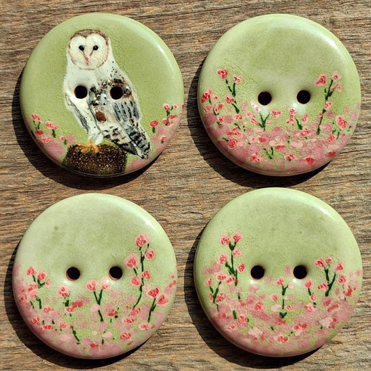 ‘Barn Owl Wildflower Field’ 1-1/16” one-of-a-kind 4-pack