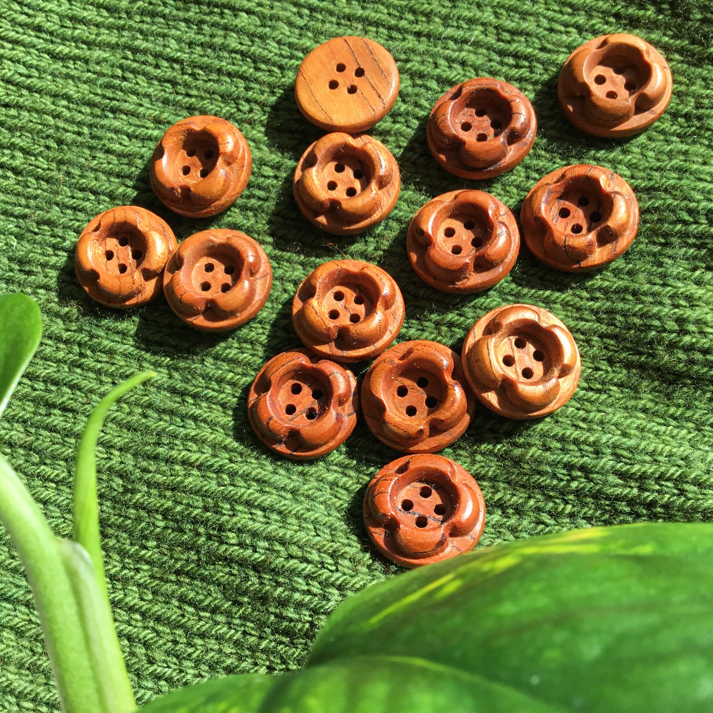 ‘Forest Flowers’ Mineral Cherry Wood Buttons  3/4”