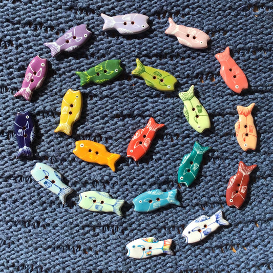 Colorful Fish Ceramic Buttons  1/2" x 1-1/4"