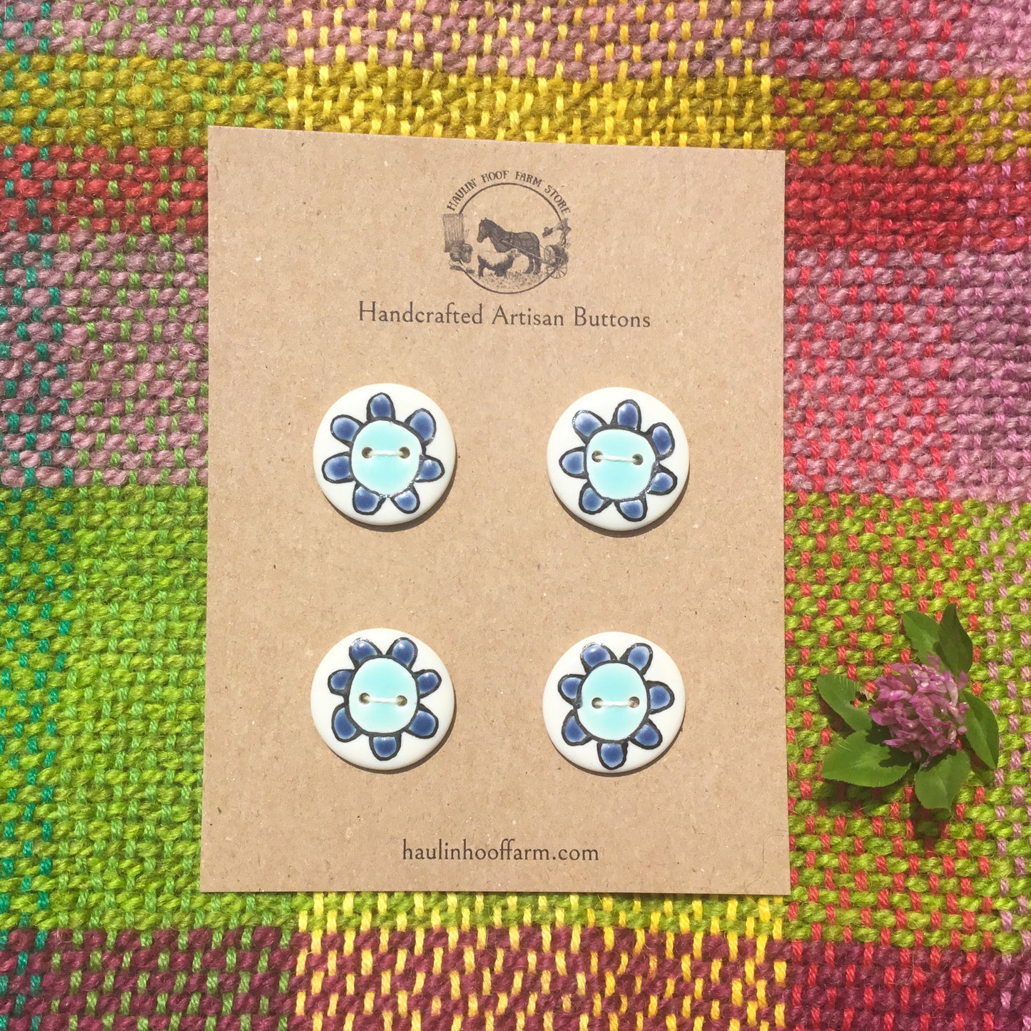 Big Bloom Flower Porcelain Button Set - Blues - 1”