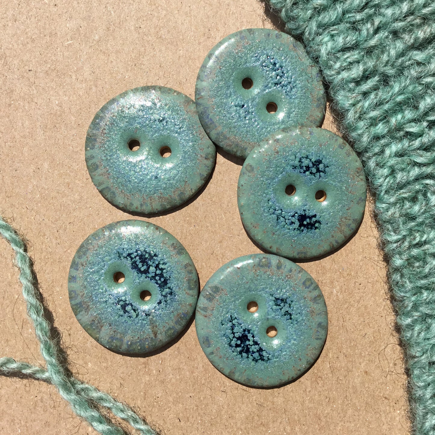 Blue Stone Stoneware Button  1-1/16"