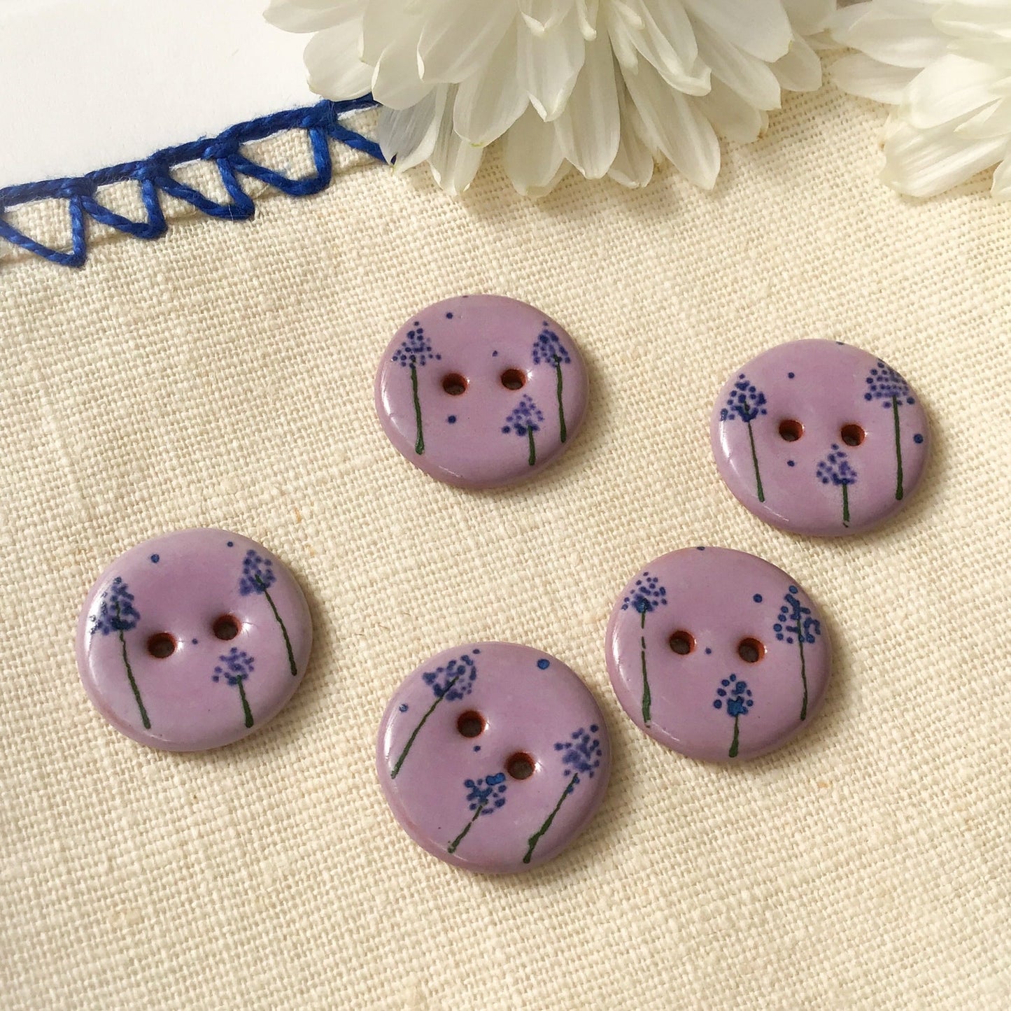 'Elsie Blue' Ceramic Buttons 3/4"