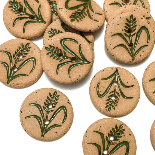 Green Wheat Stoneware Button   7/8"