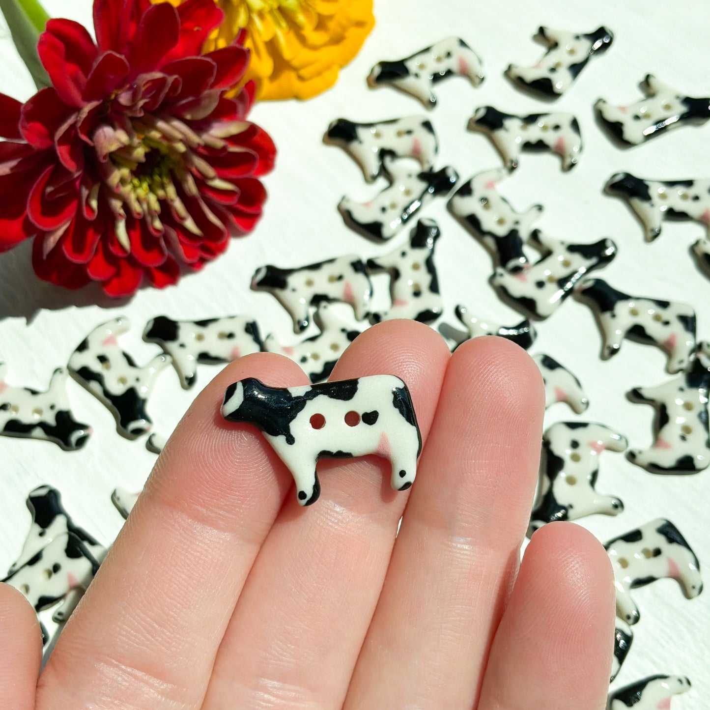 Holstein Cow Porcelain Button 5/8” x 7/8”