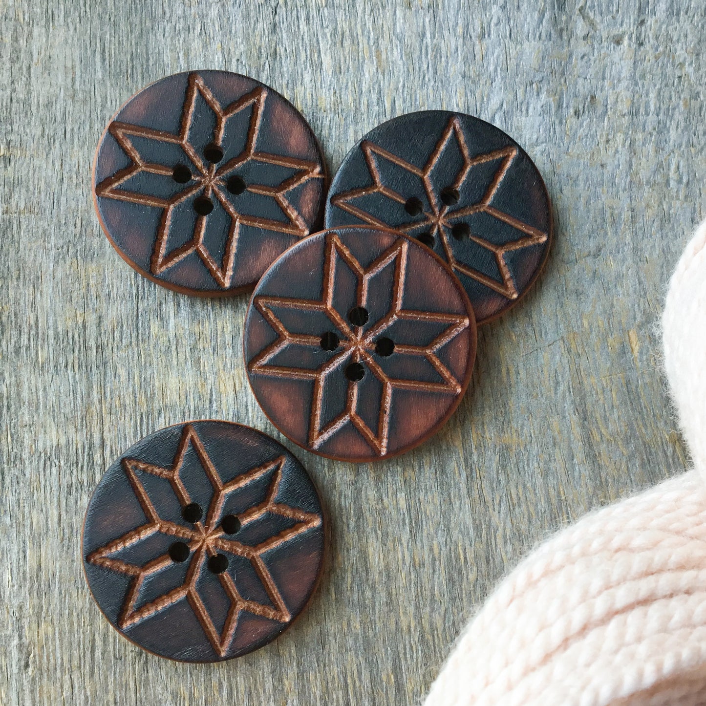 Wooden Quilt Button on Cherry  1-1/2”