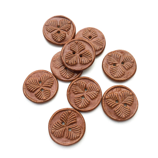 Orange Rust 'Trifolium' Stoneware Button  7/8"