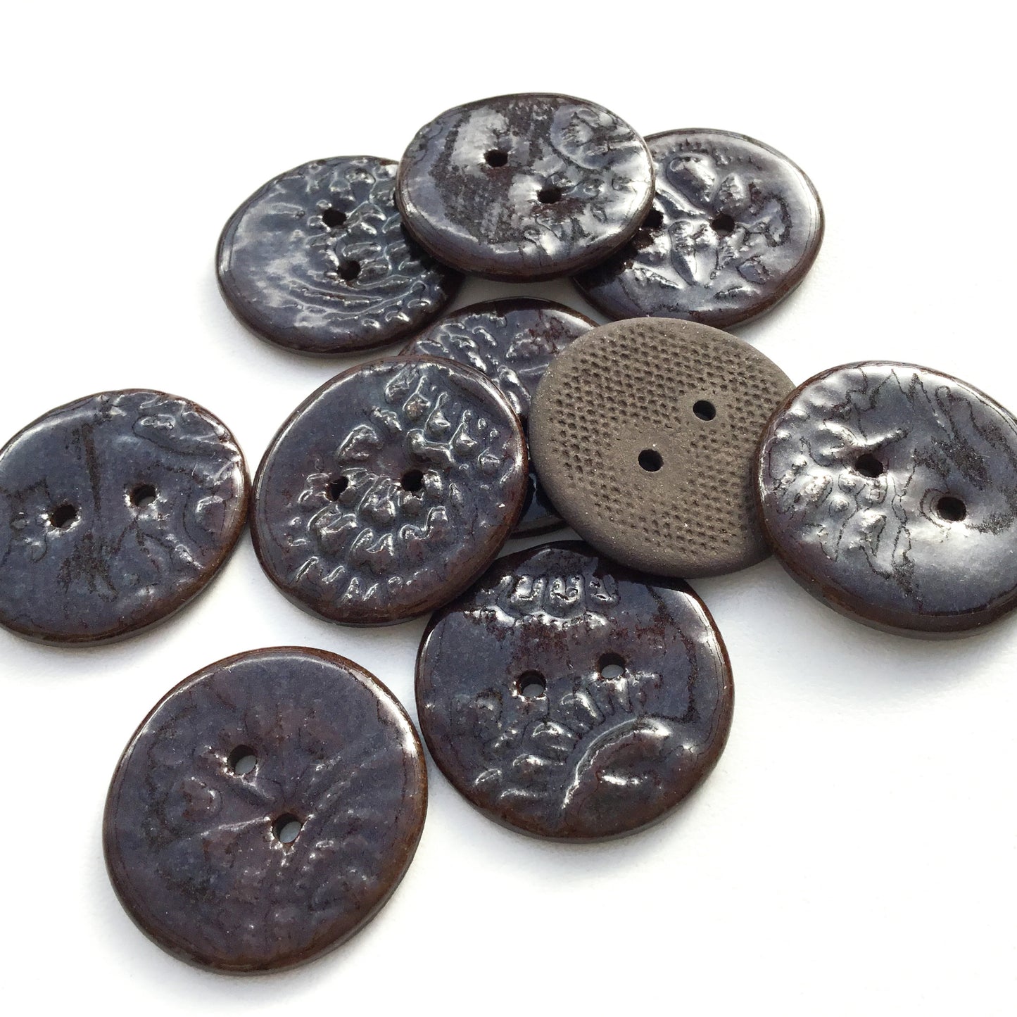 Color of Night 'Paisley' Black Clay Stoneware Buttons  1-1/16"