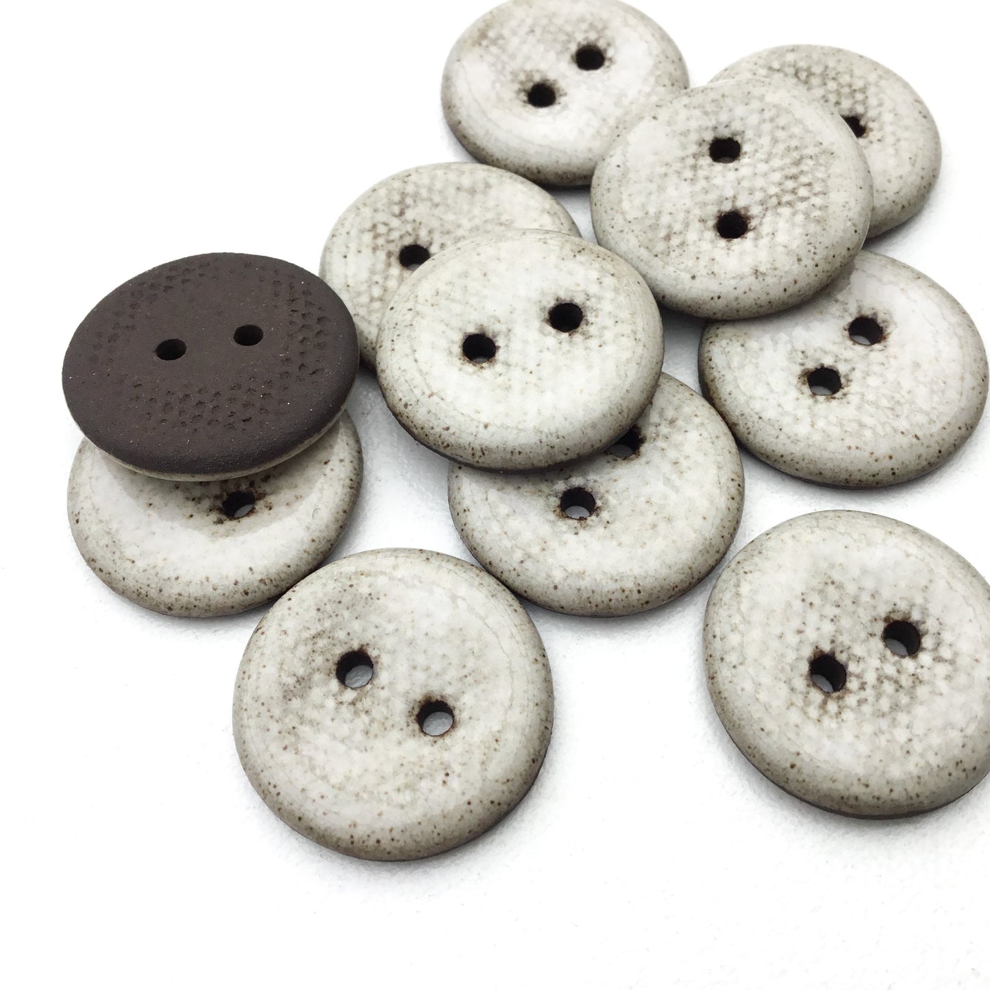 Mottled White Black Clay Button  3/4"