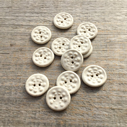 Solid Matte White 'Aster' Stoneware Buttons  13/16"