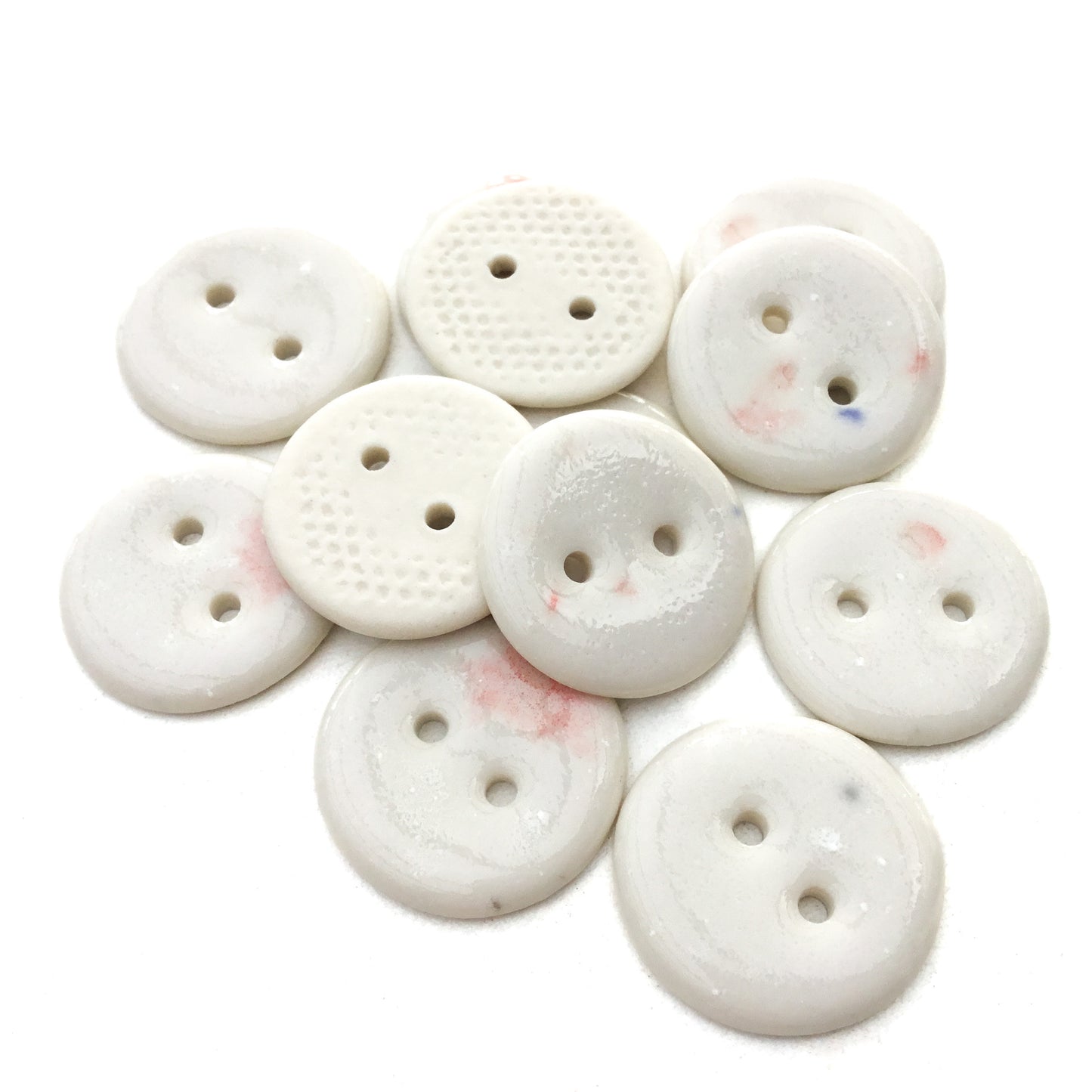 White & Pink Porcelain Button  7/8"