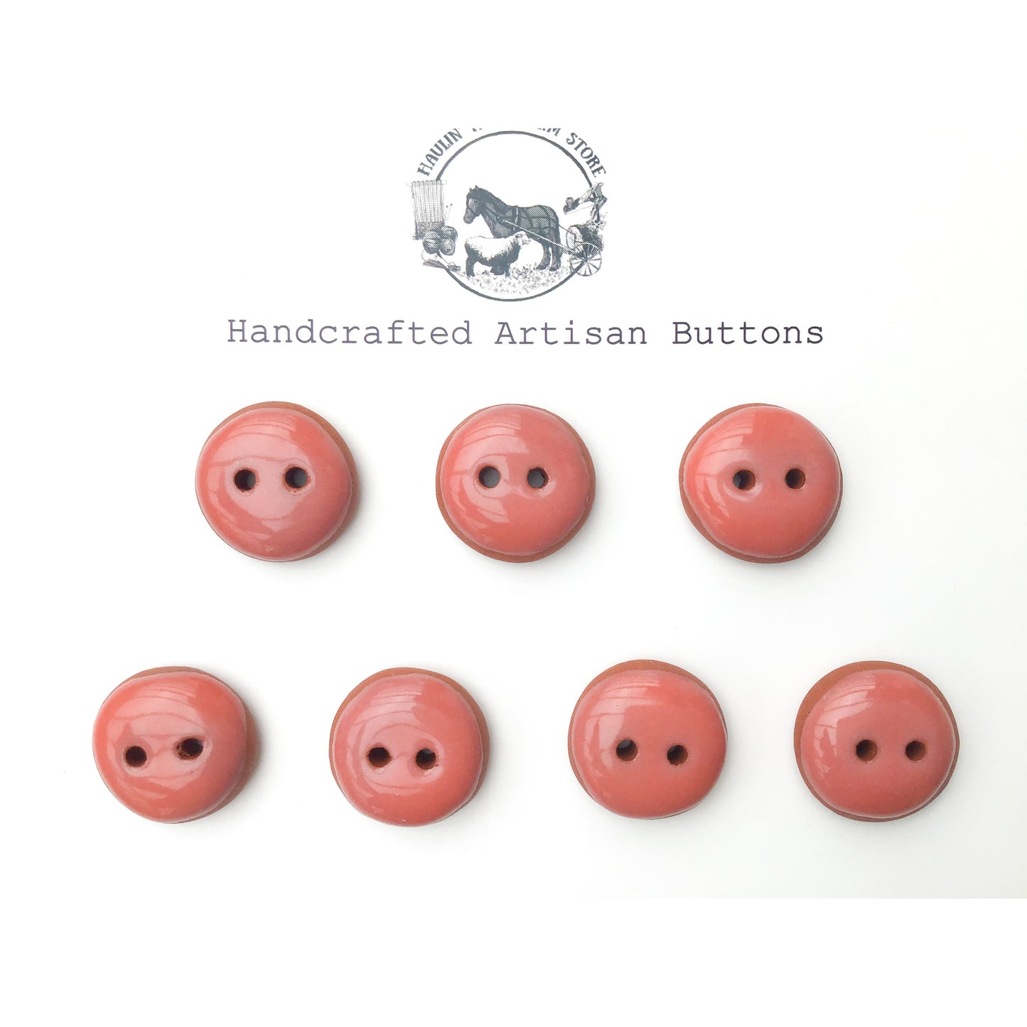 Salmon Pink Ceramic Buttons - Terracotta Clay Buttons - Coral Colored Buttons - 3/4" - 7 Pack