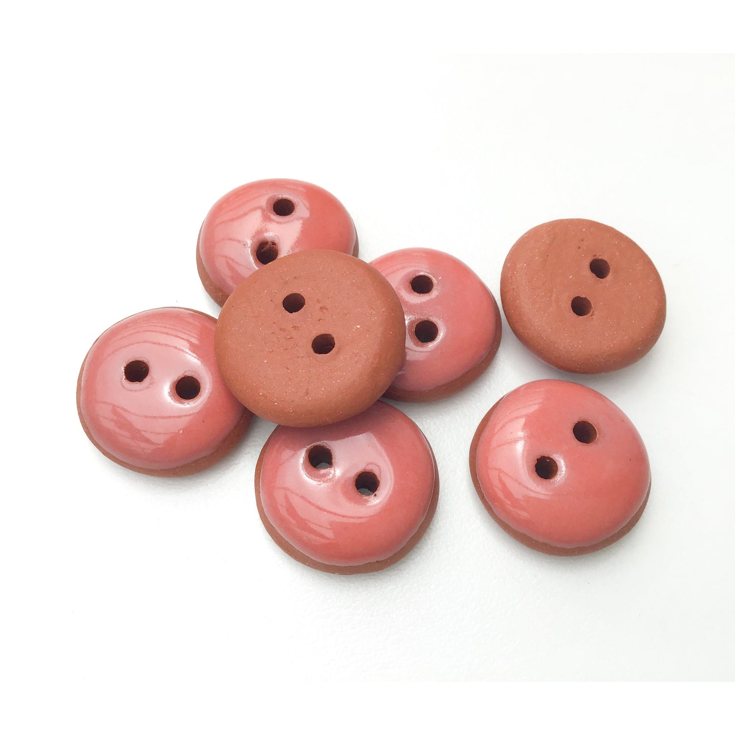 Salmon Pink Ceramic Buttons - Terracotta Clay Buttons - Coral Colored Buttons - 3/4" - 7 Pack