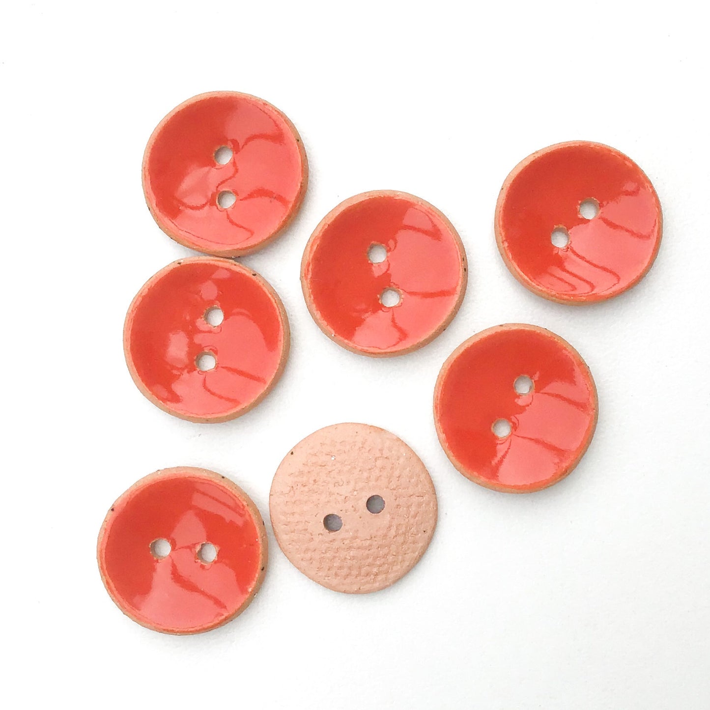 Reddish-Orange Ceramic Buttons - Dark Orange Clay Buttons - 3/4" - 7 Pack