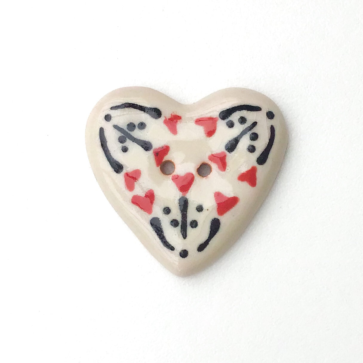 Decorative Ceramic Heart Buttons - Pottery Heart Buttons - 1 1/4"