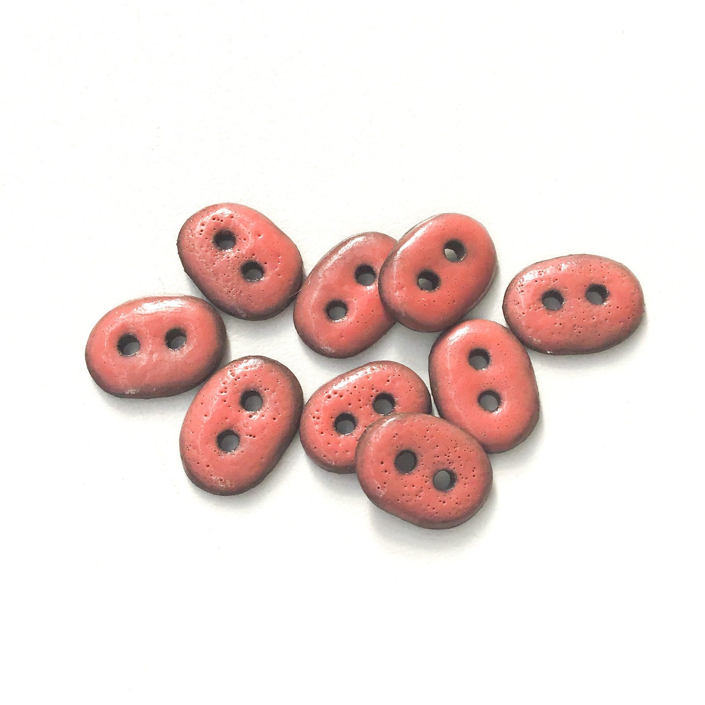 Coral Colored Ceramic Buttons - Small Oval Clay Buttons - 7/16" x  9/16" - 9 Pack