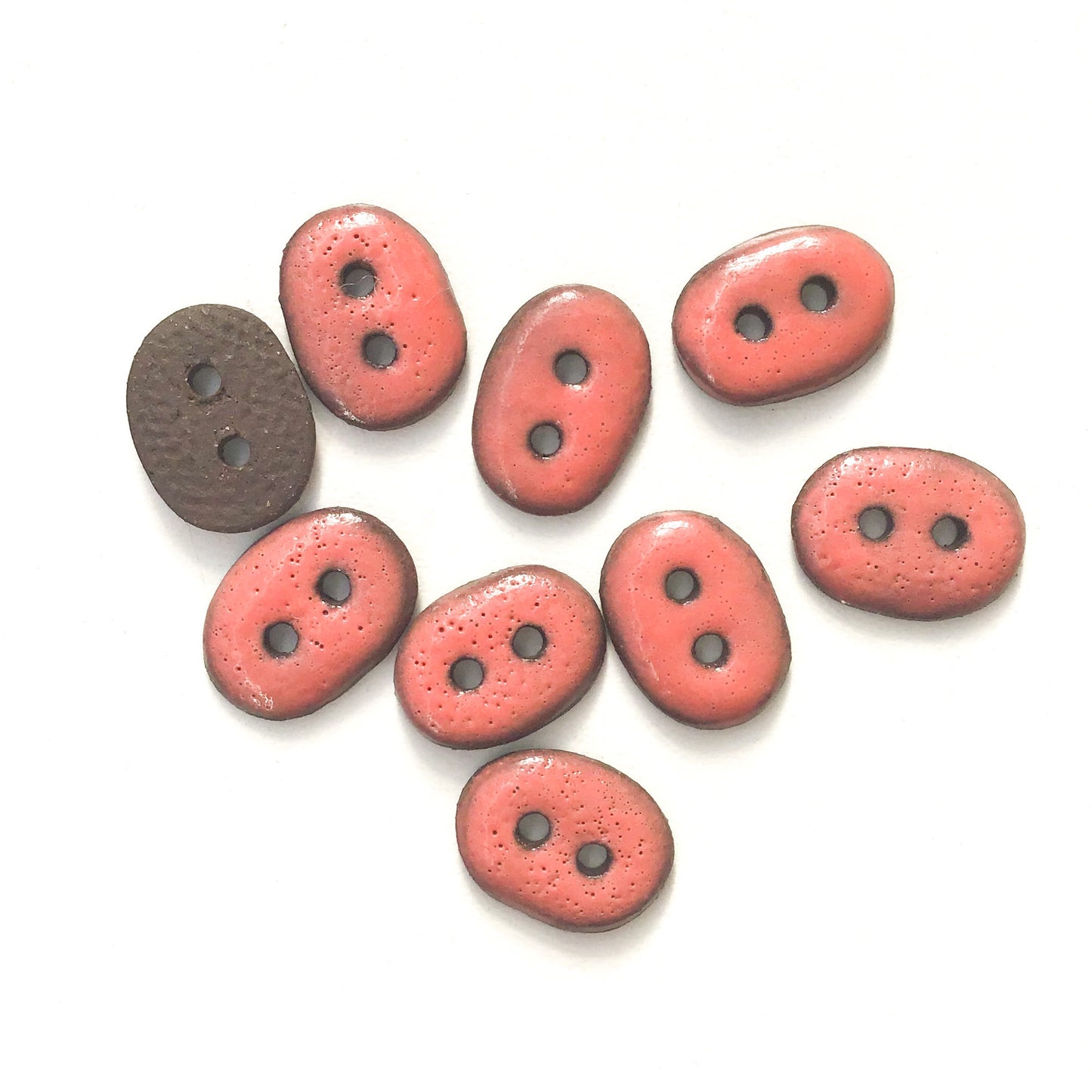 Coral Colored Ceramic Buttons - Small Oval Clay Buttons - 7/16" x  9/16" - 9 Pack