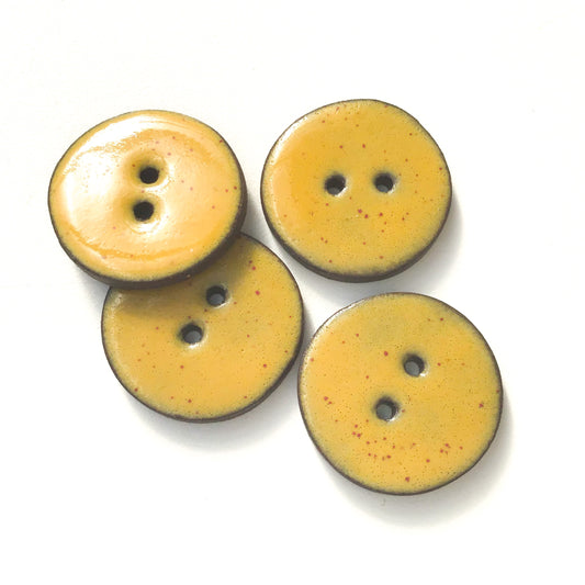 Speckled Mustard Brown Ceramic Buttons on Black Clay - 1 1/16"