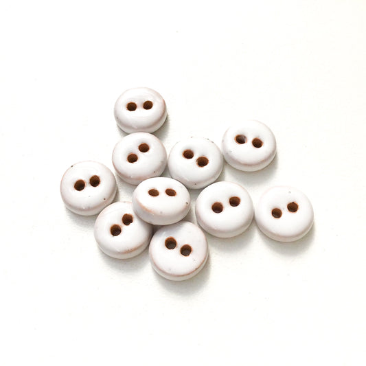 White Ceramic Buttons - Hand Made Clay Buttons - 7/16" - 10 Pack