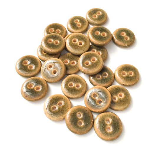 Deep Green Crackle Ceramic Buttons - Dark Olive Clay Buttons - 9/16"