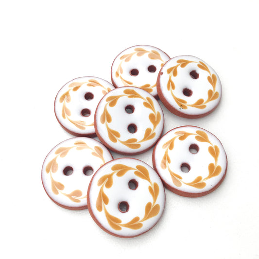 White & Caramel Brown Floral Wreath Button 3/4"