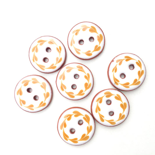 White & Caramel Brown Floral Wreath Button 3/4"