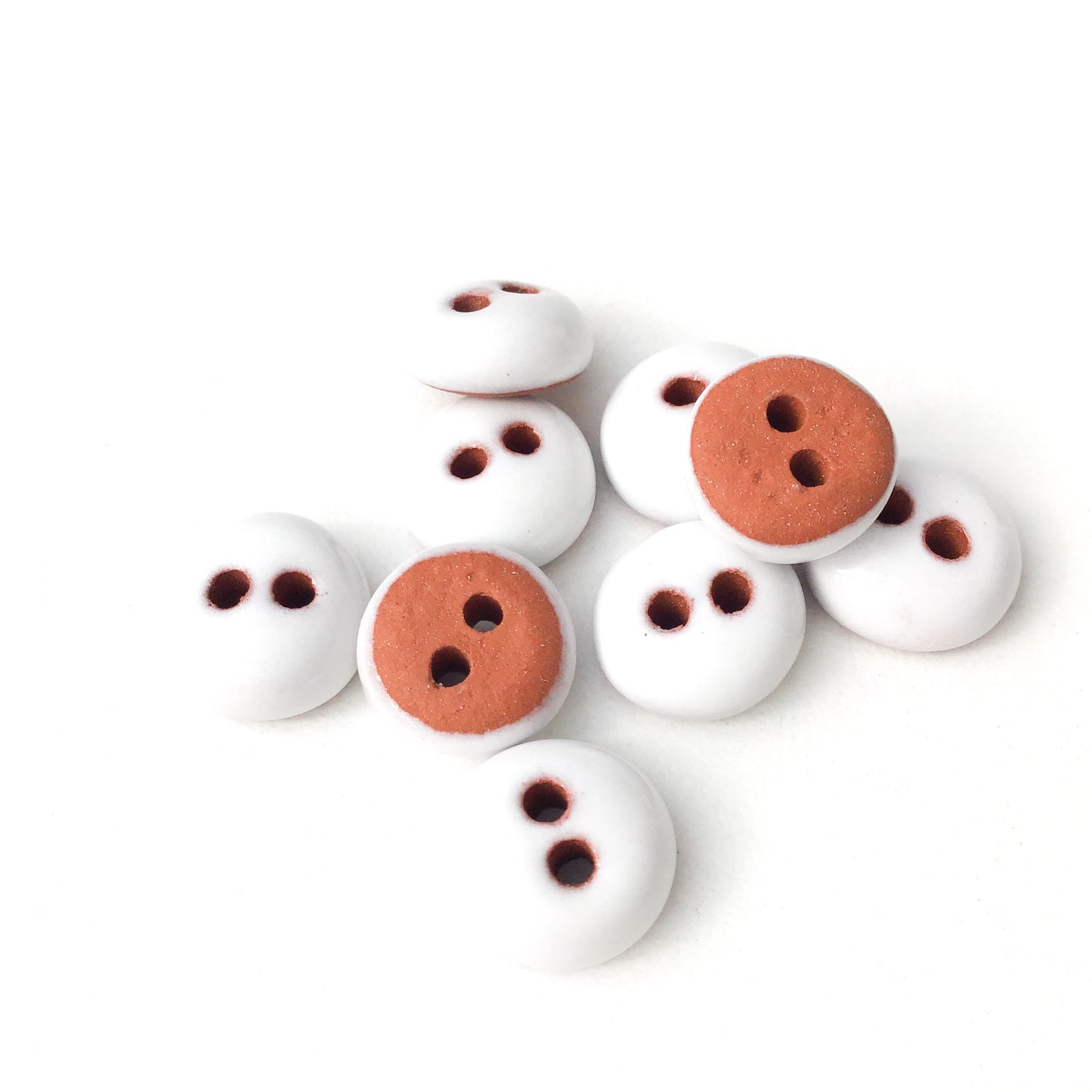 White Ceramic Buttons - Hand Made Clay Buttons - 7/16" - 9 Pack