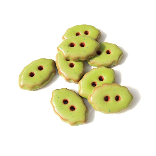 Speckled Green Oval Clay Buttons - Scalloped Clay Buttons - 1/2" x 3/4" - 8 Pack