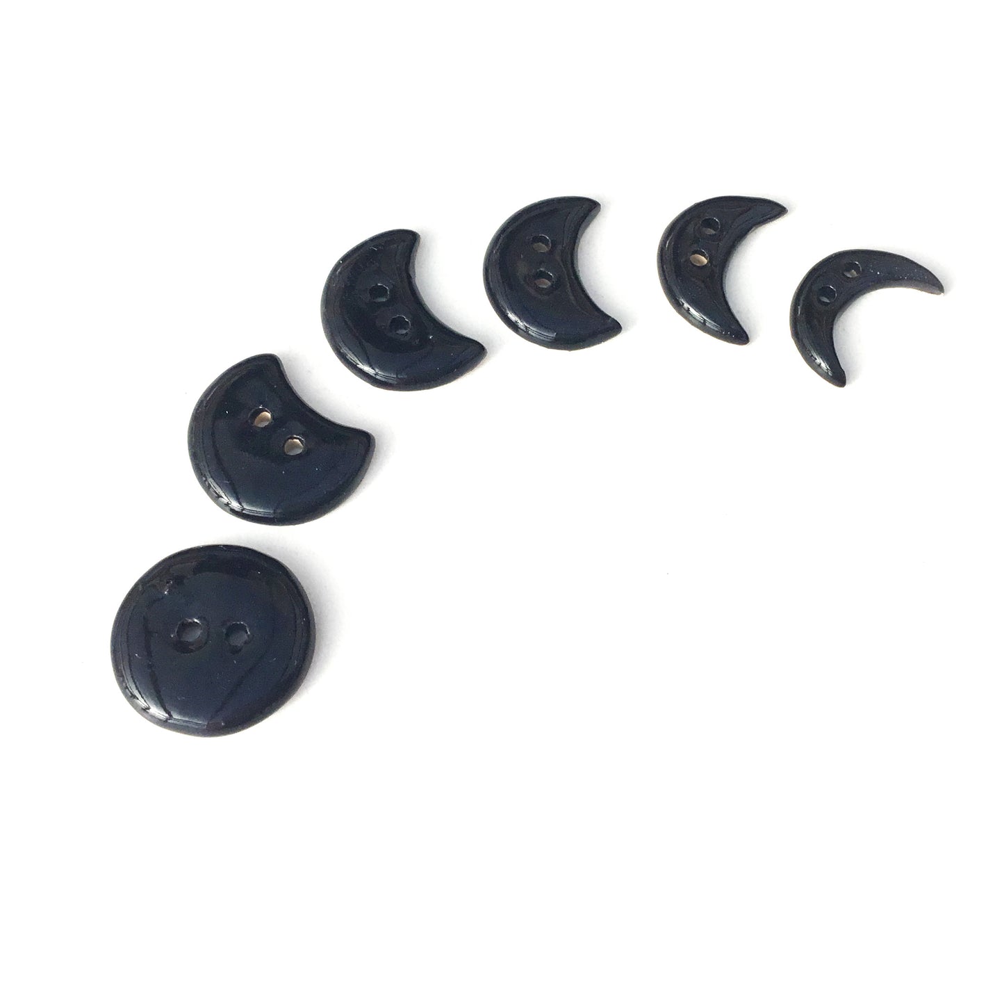 Black Moon Phase Ceramic Buttons - 3/4" - 6 Pack